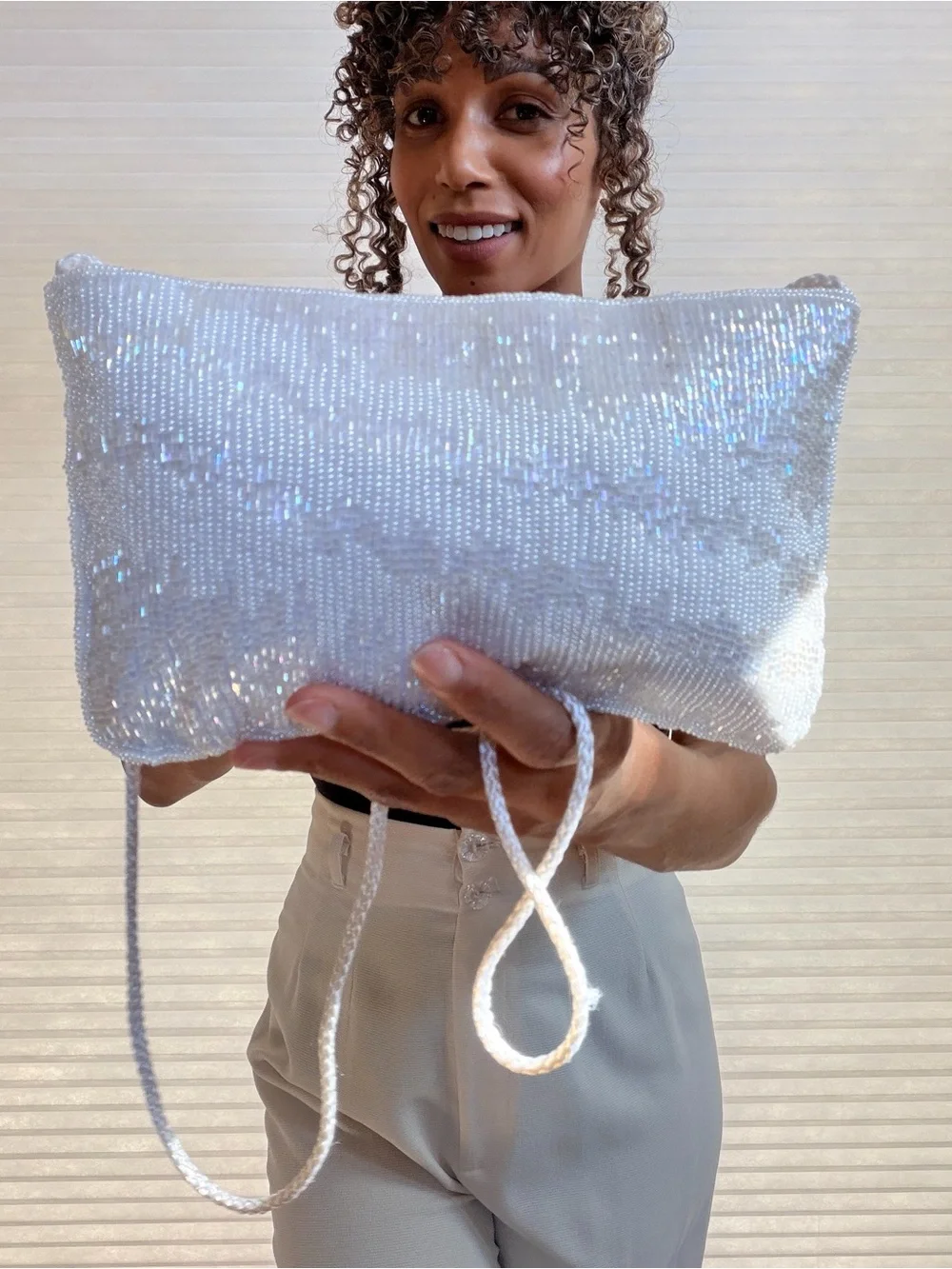 Carla Marchi Hand-Beaded White Evening Bag